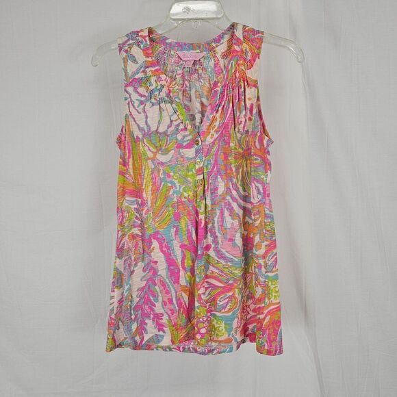 Lilly Pulitzer Essie Tank Top Blouse Scuba to Cuba Burnout Cotton Pink Size XS - Picture 1 of 8